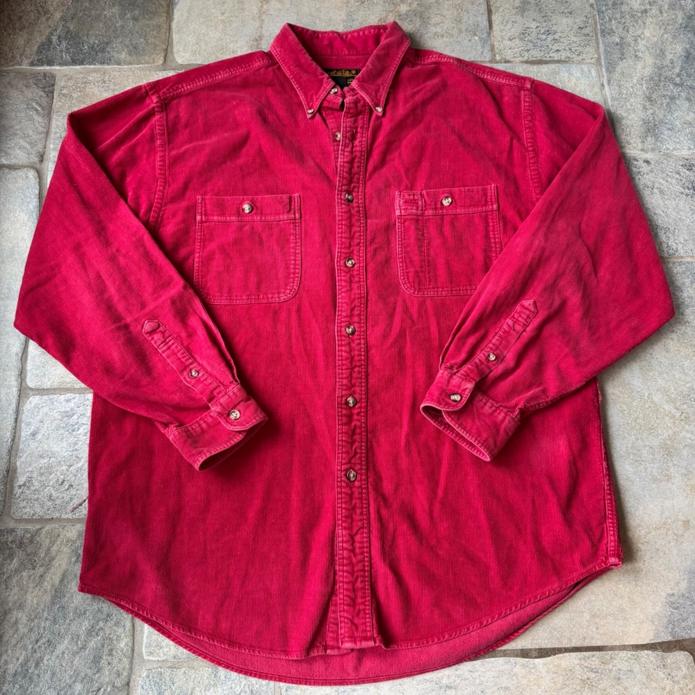 Vintage‎ Eddie Bauer Red Corduroy Shirt L Seattle Outdoor Y2K Heritage Grunge